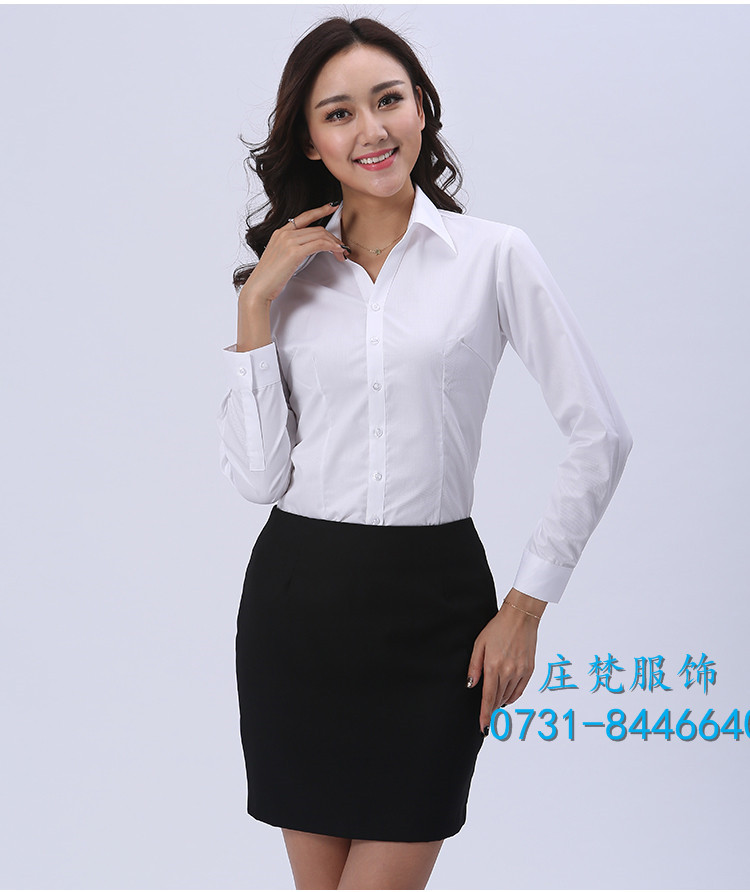 C XH寬斜紋白藍(lán)女士長(zhǎng)袖襯衫V806 