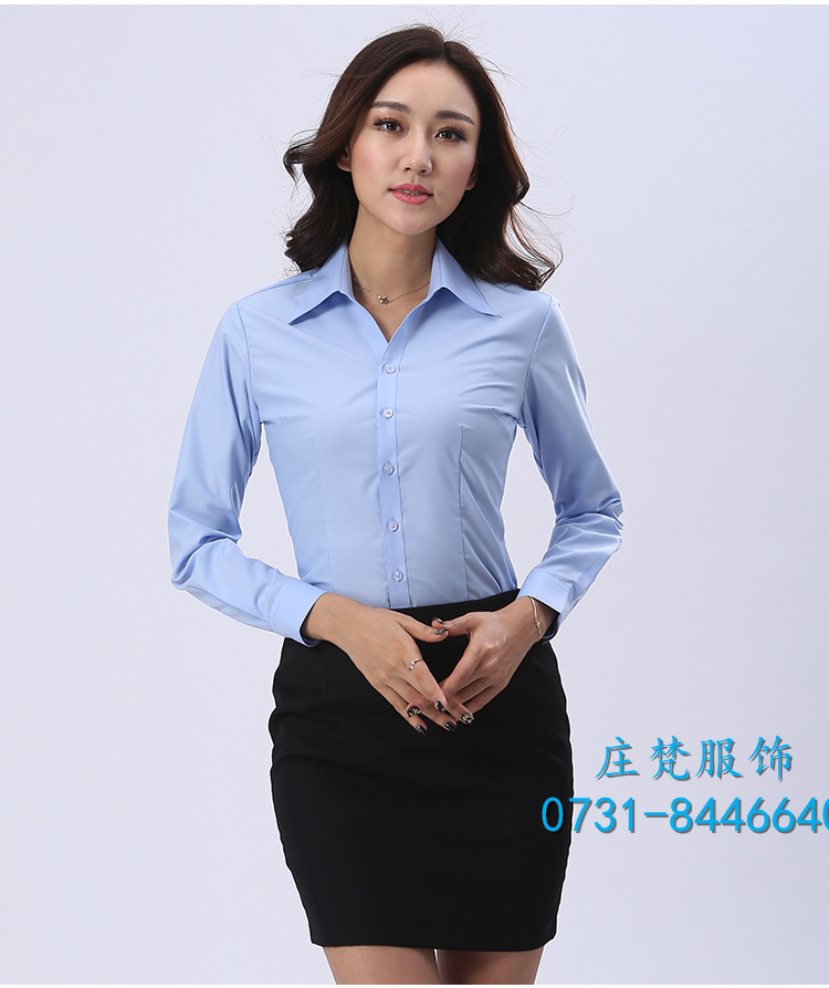 C XH 藍(lán)色平紋女士長(zhǎng)袖襯衫V1323